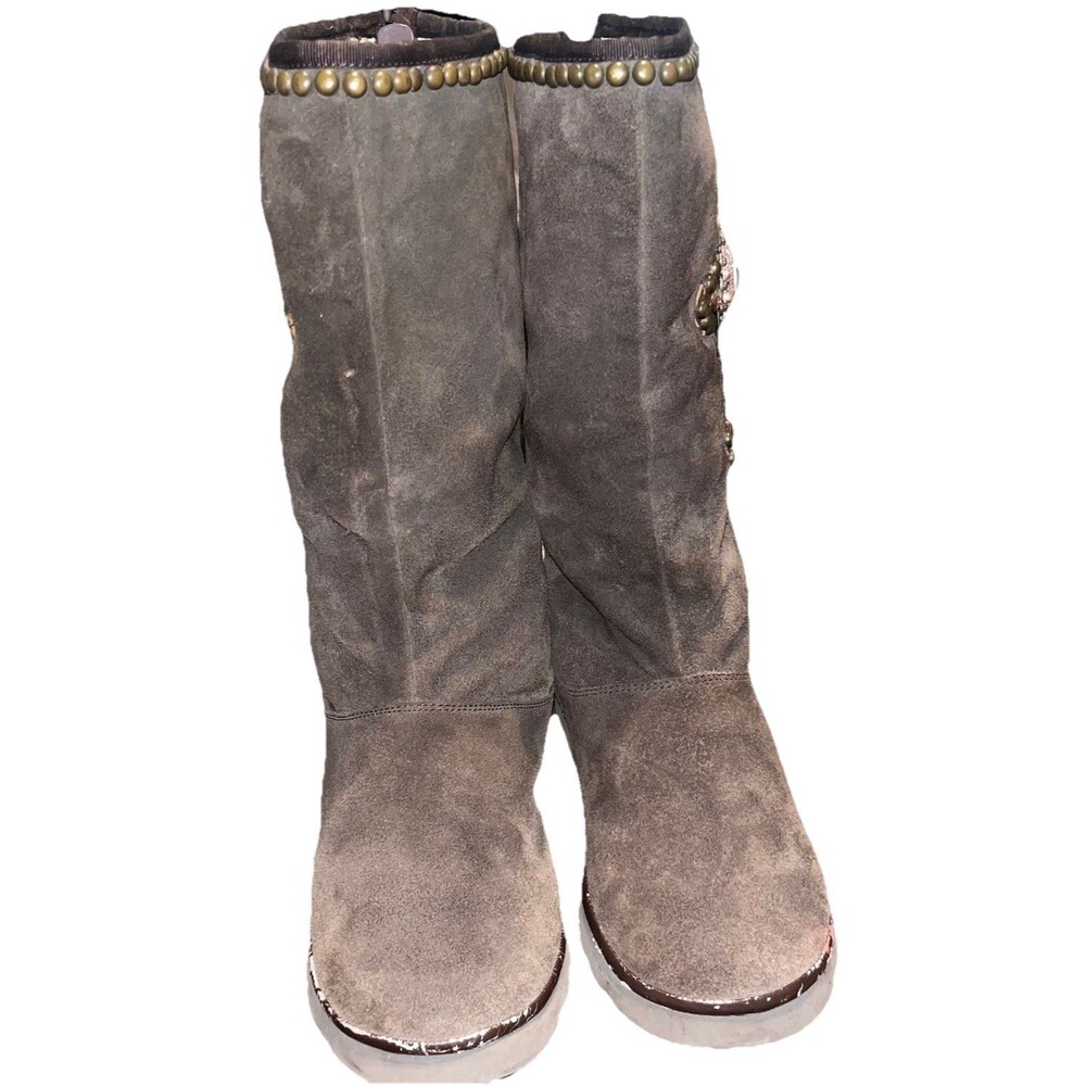 Gypsy Soule Brown Suede Boots Western Tooled Leather Swarovski Crystal Cross 10